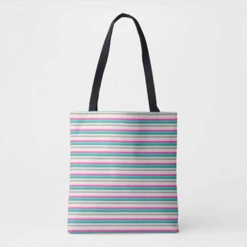 Pink Blue and Green Stripes Tote Bag