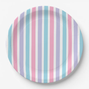 Pink Blue and Purple Candy Stripes Paper Plates