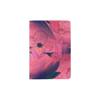 Pink, blue and purple floral design passport holder