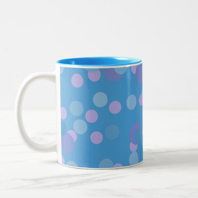 pink blue and purple polka dot clusters Two-Tone coffee mug (Left)