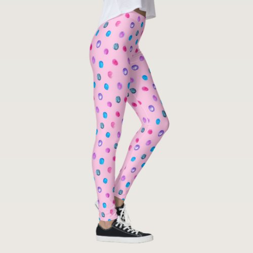 Pink Blue and Purple Polka Dot Leggings