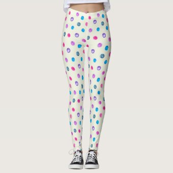 Pink, Blue and Purple Polka Dot on White Leggings | Zazzle