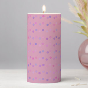 pink, blue and purple polka dots pillar candle