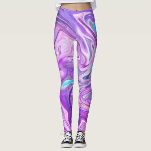 pink blue and purple swirls leggings