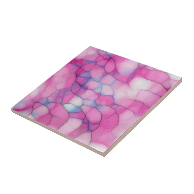 Pink Blue and White Abstract   Ceramic Tile (Side)