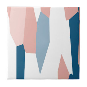 Pink Blue and White Abstract   Ceramic Tile