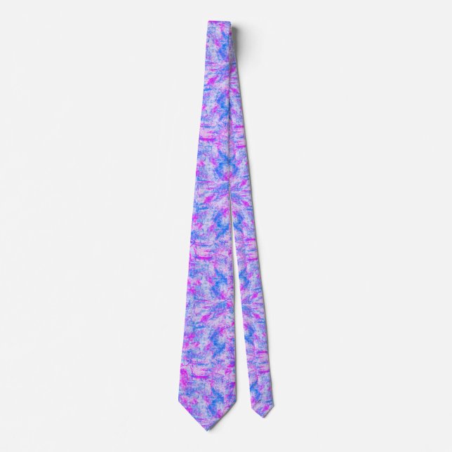Pink Blue and White Abstract Neck Tie (Front)