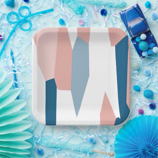 Pink Blue and White Abstract Paper Plates (Party)