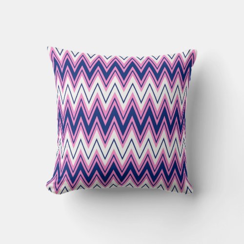 Pink Blue And WHite Chevron Geometric Pattern 2 Throw Pillow