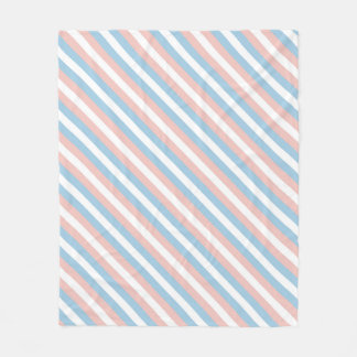 Pink, Blue and White Diagonal Stripe Fleece Blanket