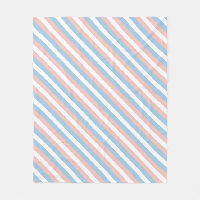 Pink, Blue and White Diagonal Stripe Fleece Blanket (Front)