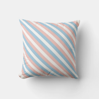 Pink, Blue and White Diagonal Stripe Throw Pillow