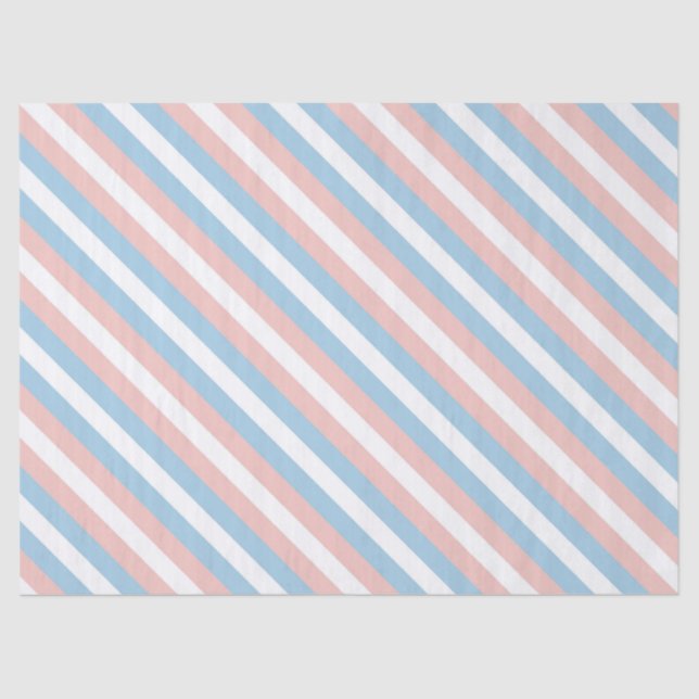 Pink, Blue and White Diagonal Stripe Tissue Paper (Front)
