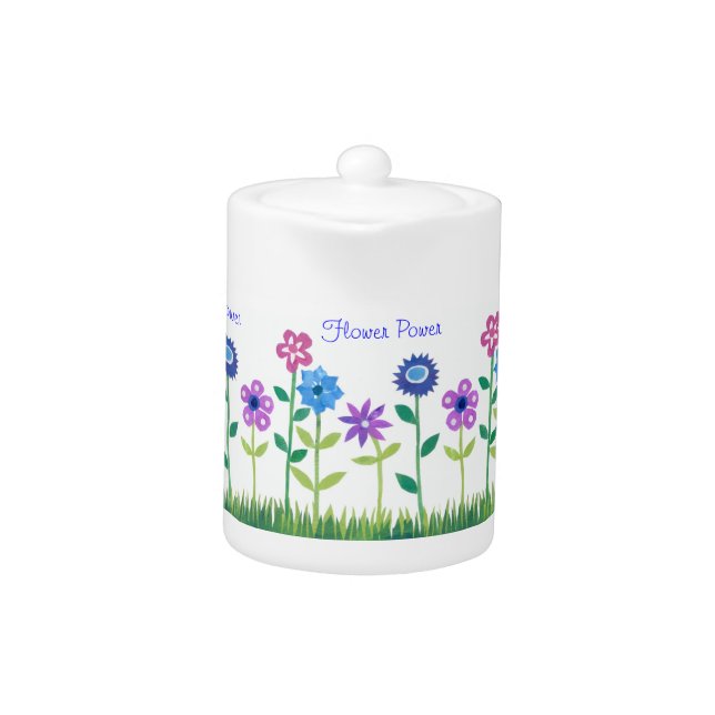 Pink, Blue and White Floral Teapot to Customize (Front)