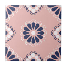 Pink, Blue and White Geometric Flowers Tile