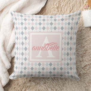 Pink, Blue and White Personalized  Throw Pillow
