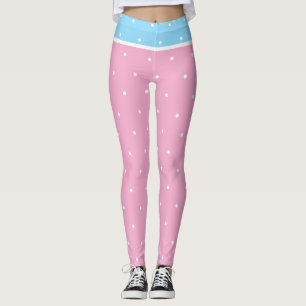 Pink Blue and White Polka Dots Leggings
