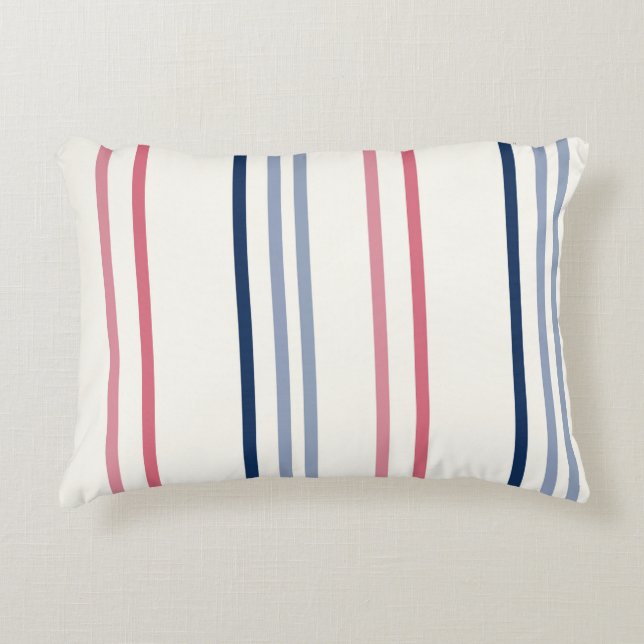 Pink blue and white stripes accent pillow (Front)