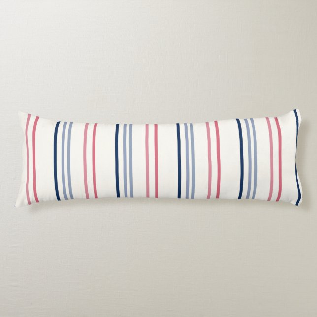 Pink blue and white stripes body pillow (Front)
