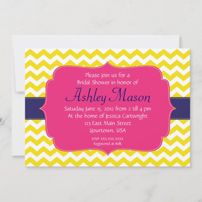 Pink, Blue and Yellow Chevron Shower Invitation (Front)