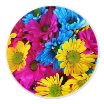 Pink  Blue And Yellow Daisies Knob by Magical_Maddness at Zazzle