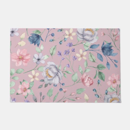 Pink Blue and Yellow Floral Purple Doormat