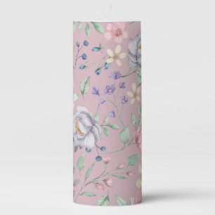Pink Blue and Yellow Floral Purple Pillar Candle