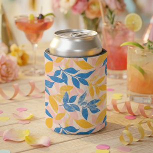 Pink, Blue, and Yellow Lithograph Floral Wedding Can Cooler