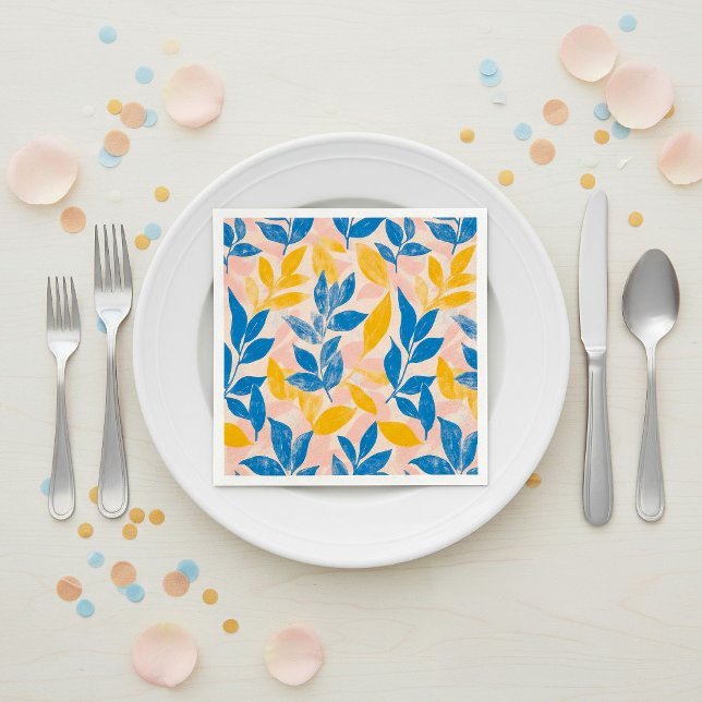 Pink, Blue, and Yellow Lithograph Floral Wedding Napkins (Pink, Blue, and Yellow Lithograph Floral Wedding Napkins.)