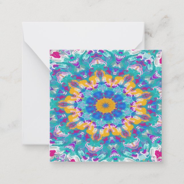 Pink, Blue and Yellow Mandala  Note Card (Front)