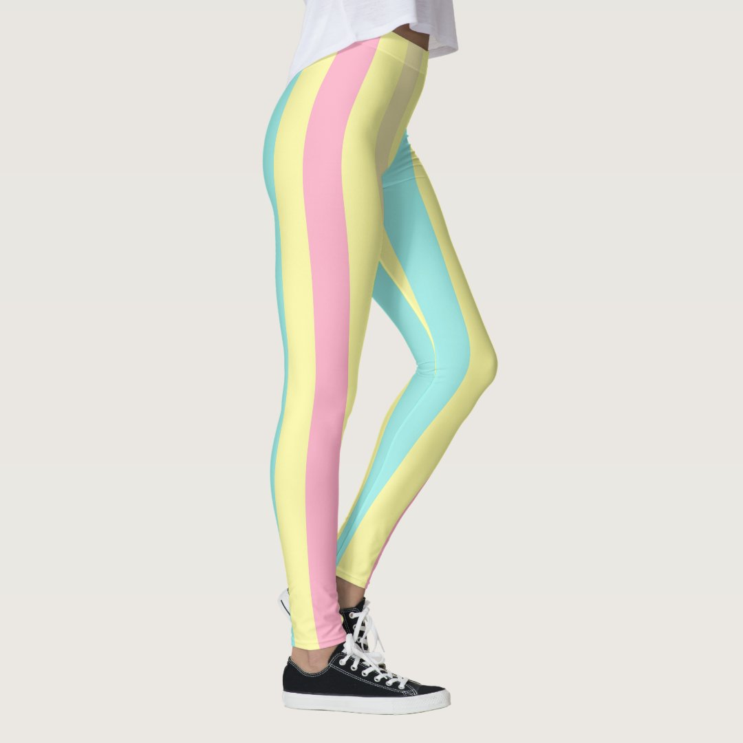 Pink, blue and yellow stripes on leggings | Zazzle