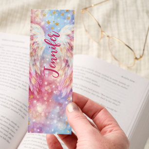 Pink Blue Angel Wings Stars Personalized Bookmarks