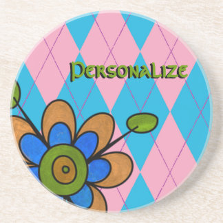 Pink & Blue Argyle & Flower Coaster