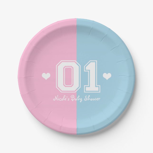 Pink & Blue Athletic 01 Sports Birthday Party Paper Plates (Front)