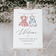 Pink & Blue Baby Clothe Gender Reveal Welcome Sign