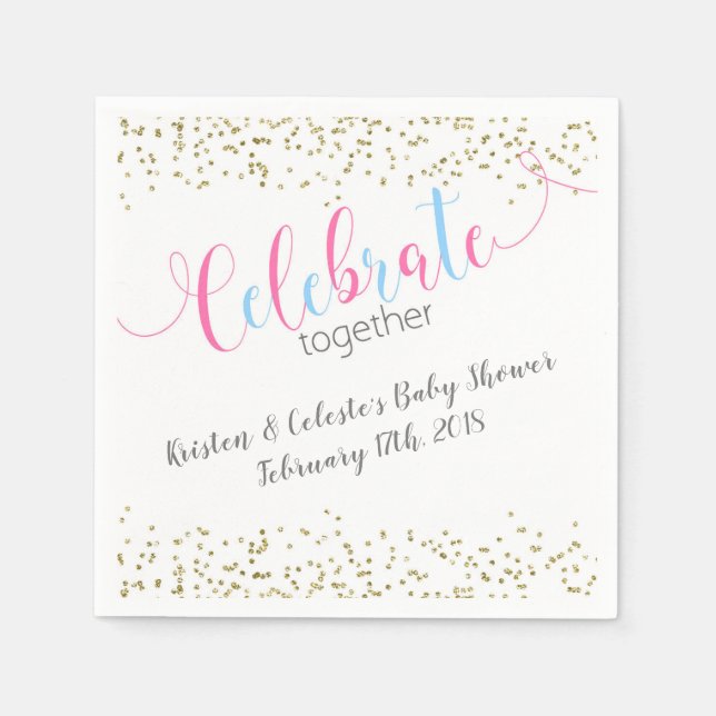 Pink Blue Baby Combined Joint Friends Celebration Napkins (Front)