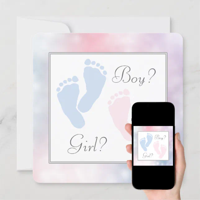 Pink Blue Baby Feet Footprint Gender Reveal Invitation | Zazzle