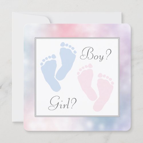 Pink Blue Baby Feet Footprint Gender Reveal Party Invite