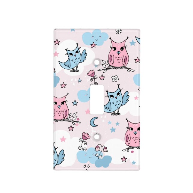 Pink Blue Baby Owls Nursery | Light Switch Cover (Front)