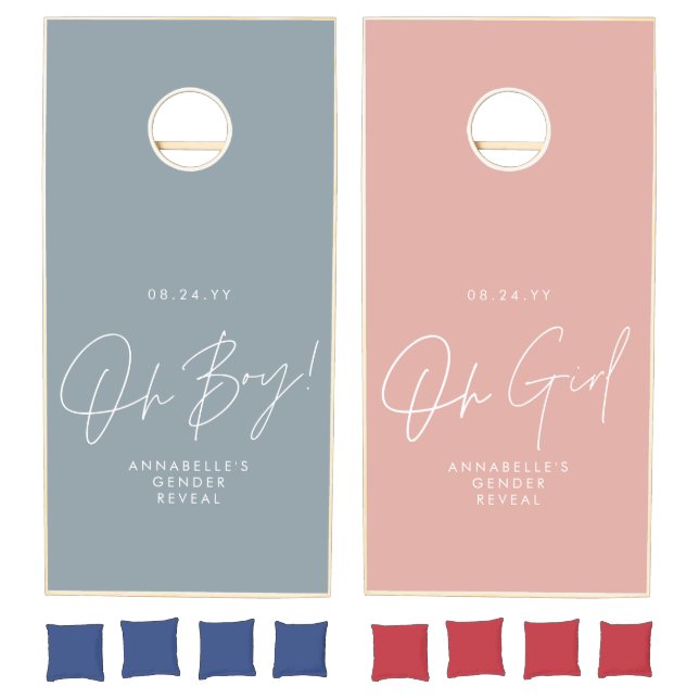 pink blue baby shower gender reveal cornhole set (Set)