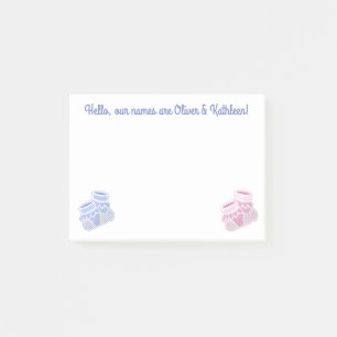 pink & blue baby socks post-it notes