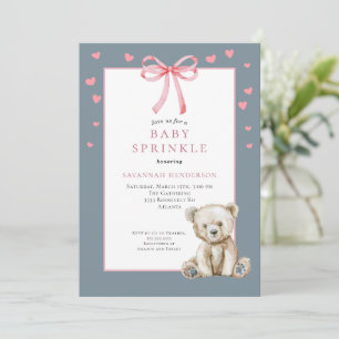Pink Blue Baby Sprinkle with Bow Cute Teddy Bear Invitation
