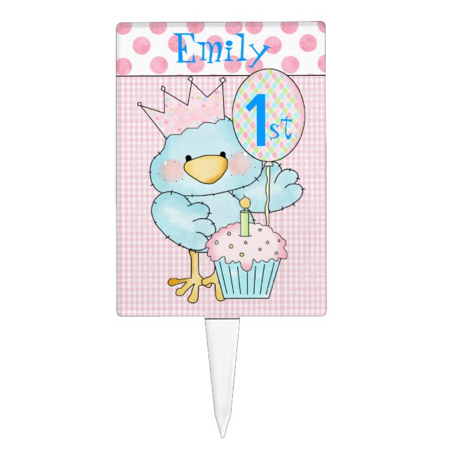 Pink & Blue Baby's First Birthday Cake Pick (Front)