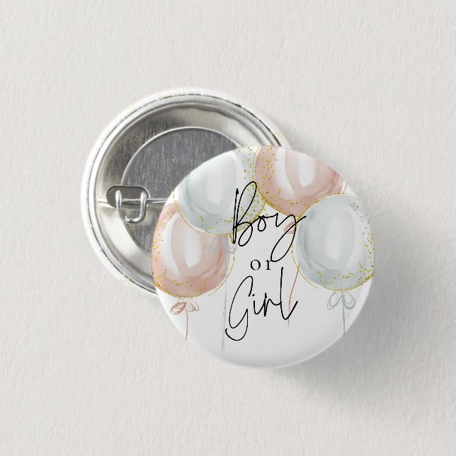 Pink & Blue Balloon Gender Reveal Boy or girl Button (Front & Back)