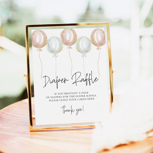 Pink & Blue Balloon Gender Reveal Diaper Raffle Poster (Creator Uploaded)