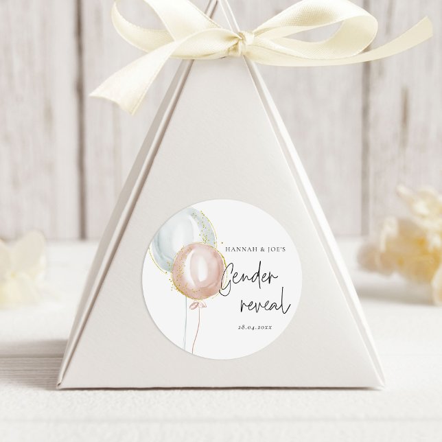 Pink & Blue Balloon Gender Reveal Favor Party Classic Round Sticker (Creator Uploaded)