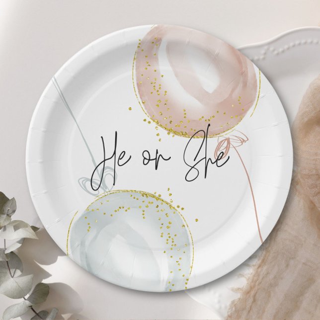 Pink & Blue Balloon Gender Reveal  Paper Plates (Creator Uploaded)