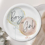 Pink & Blue Balloon Gender Reveal  Paper Plates<br><div class="desc">Unveil the Surprise: Elevate your gender reveal baby shower with Pink and Blue Balloon invites & decor collection. Adorned with whimsical script fonts and delicate gold flecks, the enchanting invitations, signage, and decor set the stage for a magical celebration. Let the joyous anticipation come to life as you gather your...</div>