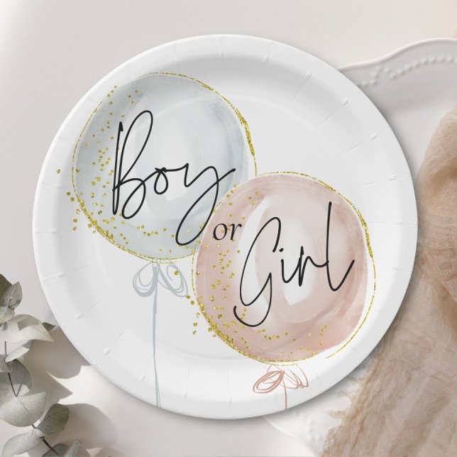 Pink & Blue Balloon Gender Reveal  Paper Plates (Creator Uploaded)