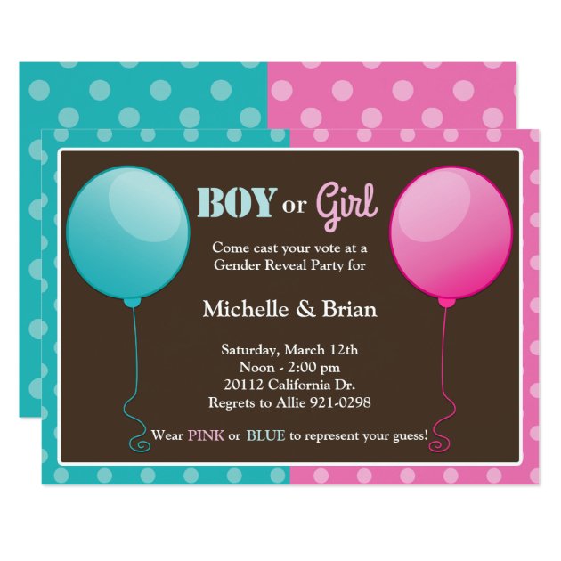 Pink Blue Balloon Gender Reveal Party Invitation